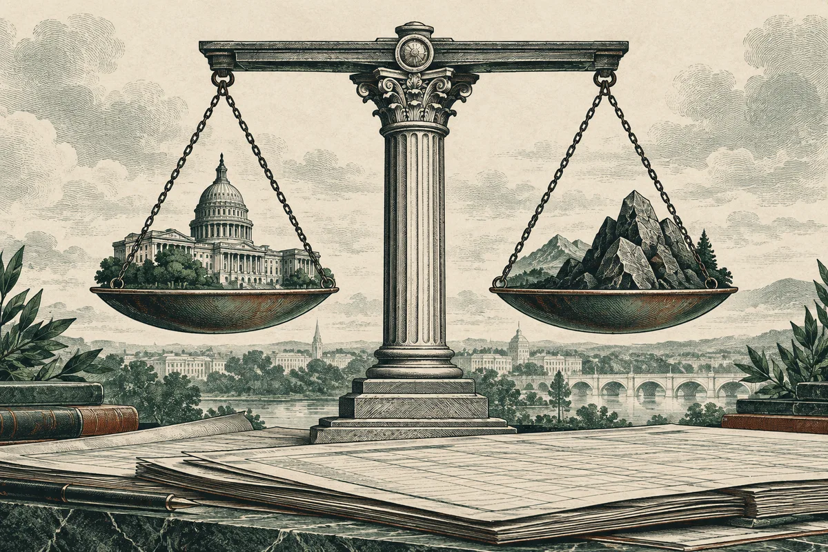 Original engraved editorial illustration: policy